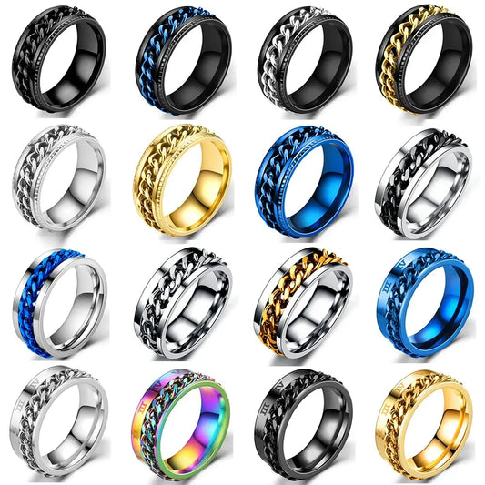 Spinning Anxiety Rings Free Shipping Items For Men Titanium Steel Rotatable Chain Fidget Joint Ring Jewelry Anillos De Hombres NovaCart