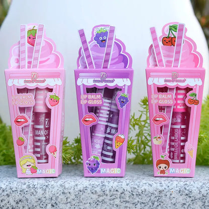 Cute Ice Cream Shiny Lip Gloss Lip Balm Set Girls Woman Waterproof Longlasting Natural Moisturizing Lips Makeup NovaCart