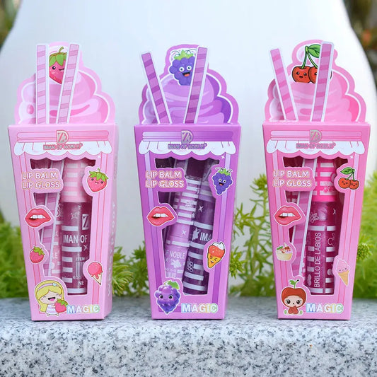 Cute Ice Cream Shiny Lip Gloss Lip Balm Set Girls Woman Waterproof Longlasting Natural Moisturizing Lips Makeup NovaCart