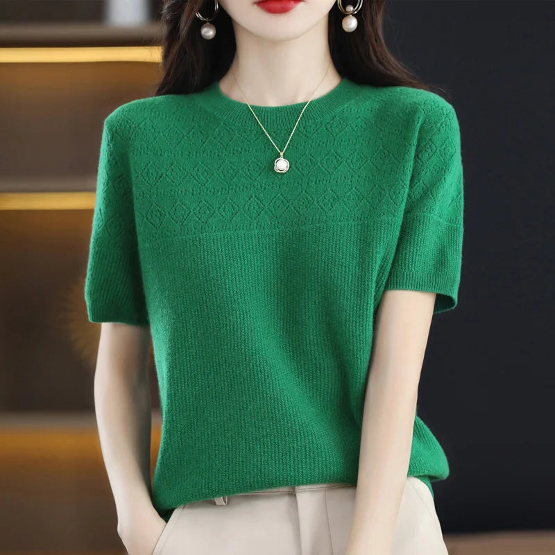 Summer Thin Knitted T Shirts for Women Casual Tees Ladies Fashion Blusas Harajuku T-Shirts Ropa Mujer Elegant Tops Woman Clothes NovaCart