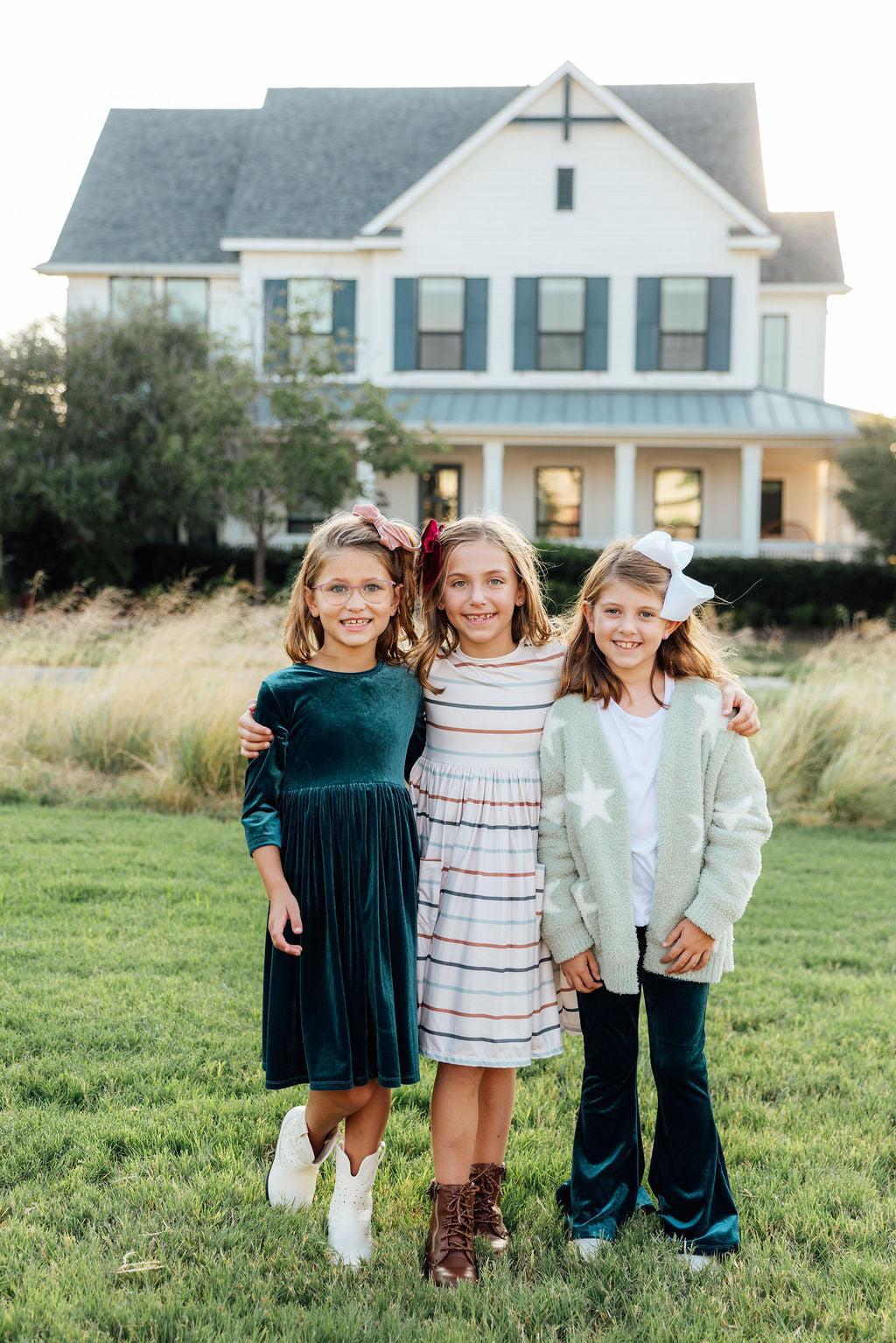 Fall Stripes 3/4 Sleeve Pocket Twirl Dress Mila & Rose ®