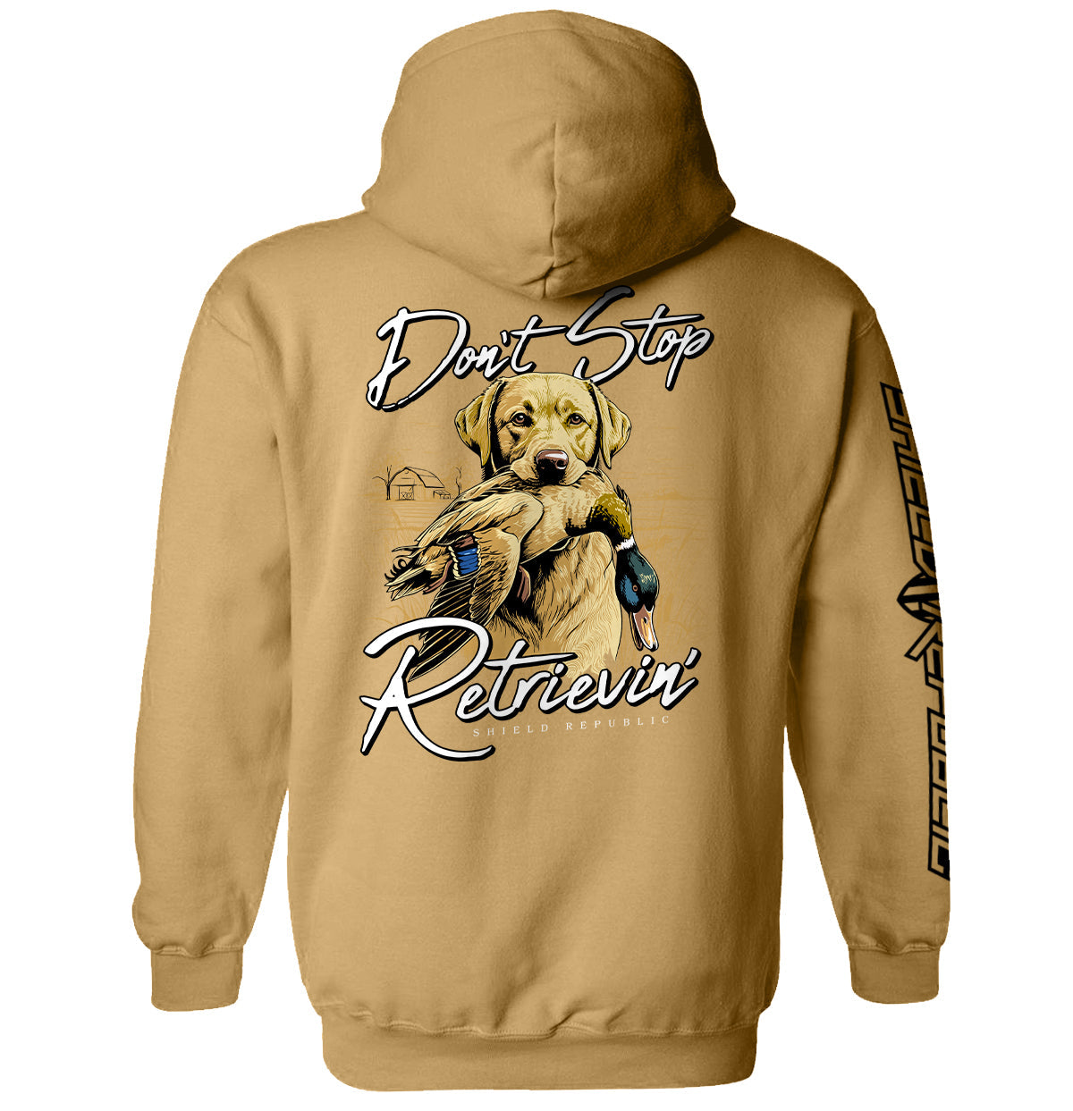 Don't Stop Retrievin Yellow Lab Shield Republic