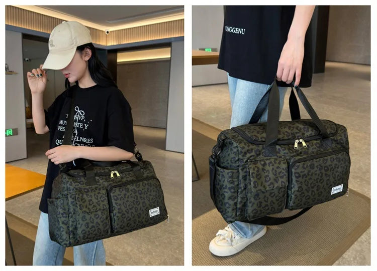 Classic Leopard Print Large Capacity Leisure Luggage Bag with Multiple Pockets and Shoe Compartment Sports Fitness Travel Bag NovaCart