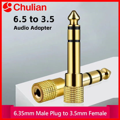 Jack 6.5 6.35mm Male Plug to 3.5mm Female Connector Gold Plating Headphone Microphone AUX Audio Plug Pi-Mart