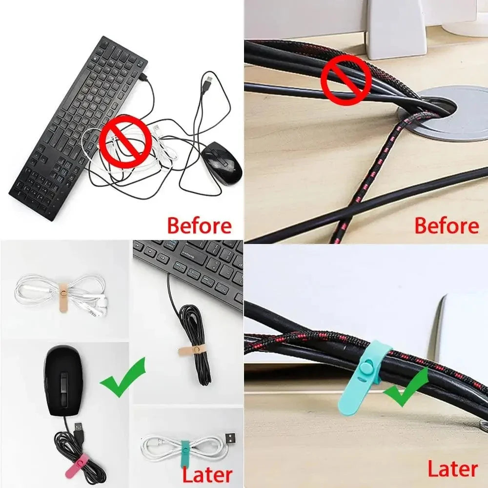 20pcs Cable Organizer Ties Clip Charger Cord Management Silicone Wire Manager Mouse Earphone Holder Data Line Winder Straps Pi-Mart