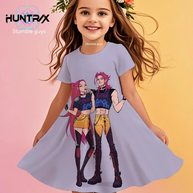 Girls Kpop Cartoon Demon Hunters Dress Summer Kids Anime Princess Beach Outfit Casual Sleepwear NovaCart