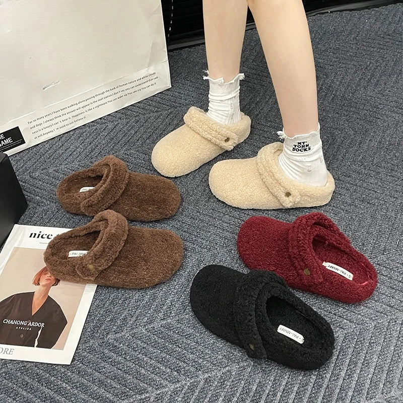 🩴 Winter Cotton Drag Outside Flat Fluffy Slippers FitiqueFit
