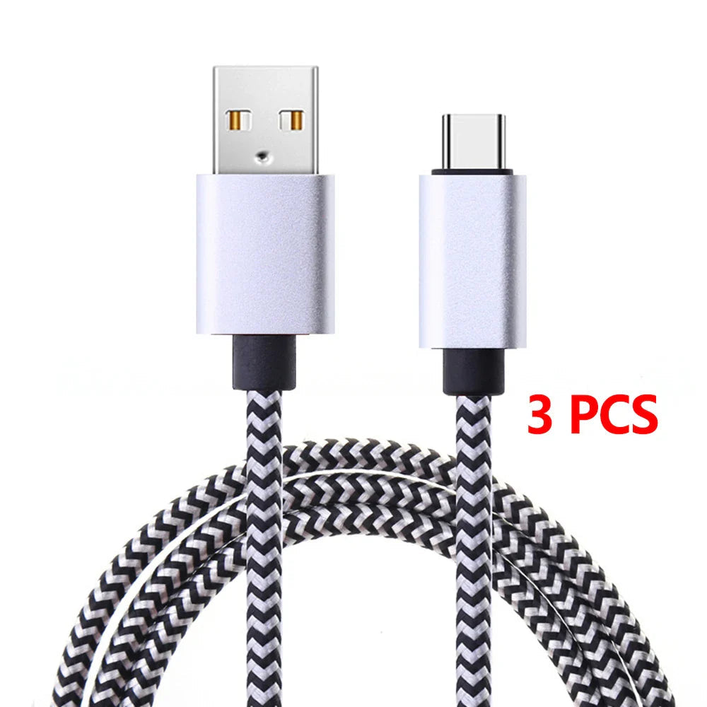 1-3Pcs USB Type C Cable Fast Charging Battery Charger Wire Woven Nylon Data Cable Mobile Phone Charger For Huawei Samsung USB C Pi-Mart