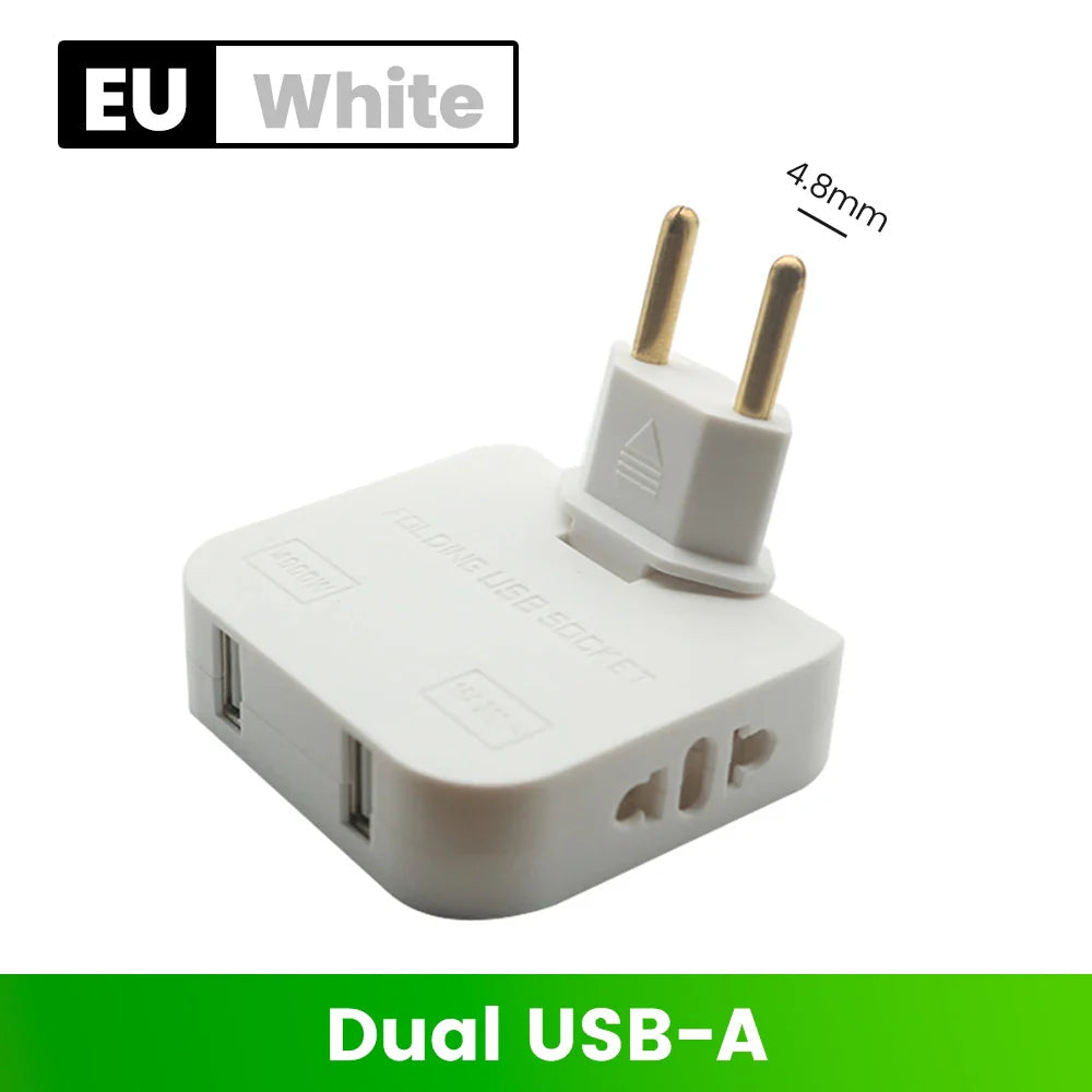 180° Rotatable Travel EU Extension Socket 3-in-1 Universal Power Converter European Standard Wireless Outlet Adapter 250V 2500W Pi-Mart