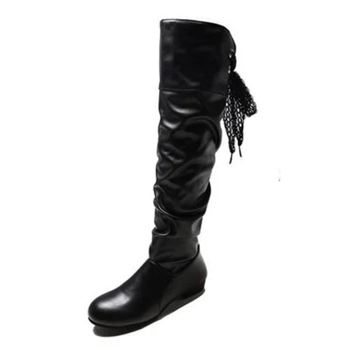 2024Shoes For Women  Knee High Boots Red Black White Tall Boots Woman Pleated Low Heel Casual Leather Female Long Shoes NovaCart
