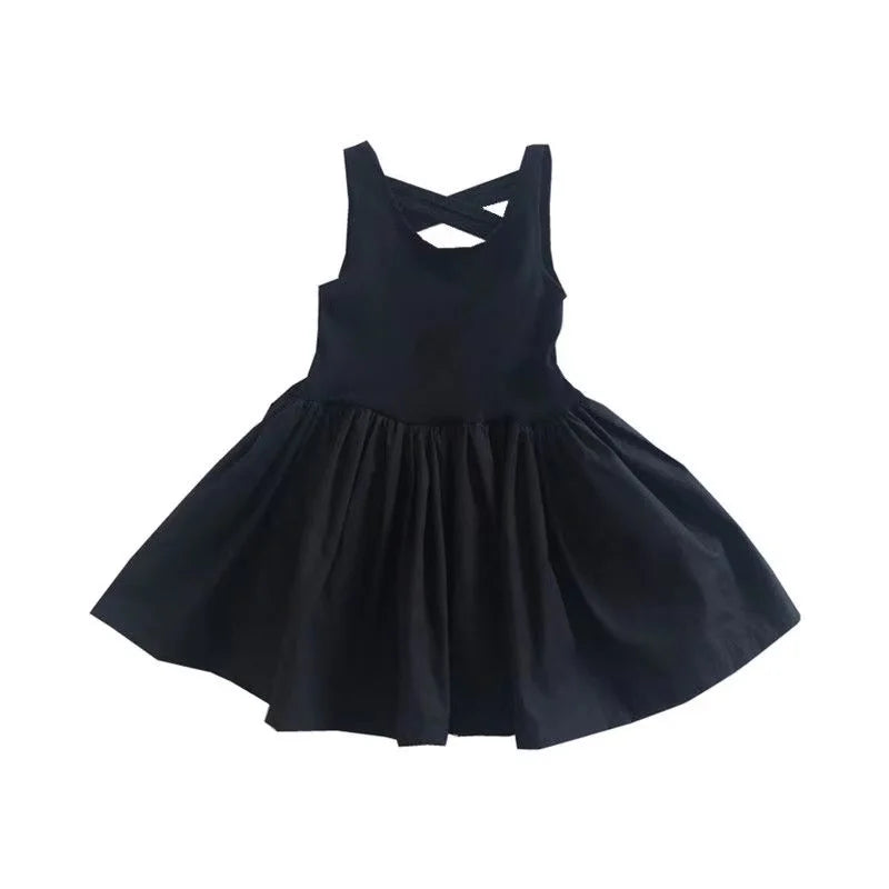 2024 Summer Girls Elegant Goth Dresss Black Sleeveless Tutu Dress Backless Off Shoulder Party Kid Dresses 2 4 5 6 7 8 Years Old NovaCart