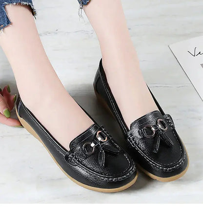 Women's Loafers White Shoes For Woman Genuine Leather Flats And Loafers Slip On Comfortable Woman Shoes Leather Women Moccasins NovaCart