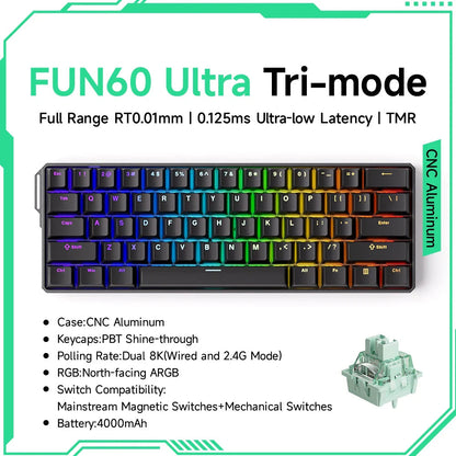 Akko MonsGeek FUN60 Mechanical Keyboard Magnetic Switch 60% Gaming Keyboards Rapid Trigger 0.01mm 8K ARGB HE/TMR Custom Keyboard Pi-Mart