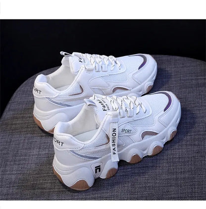 CINESSD 2023 Trendy Mesh Platform Sneakers Leather Shoes Breathable Casual Sports Shoes Women Flats NovaCart