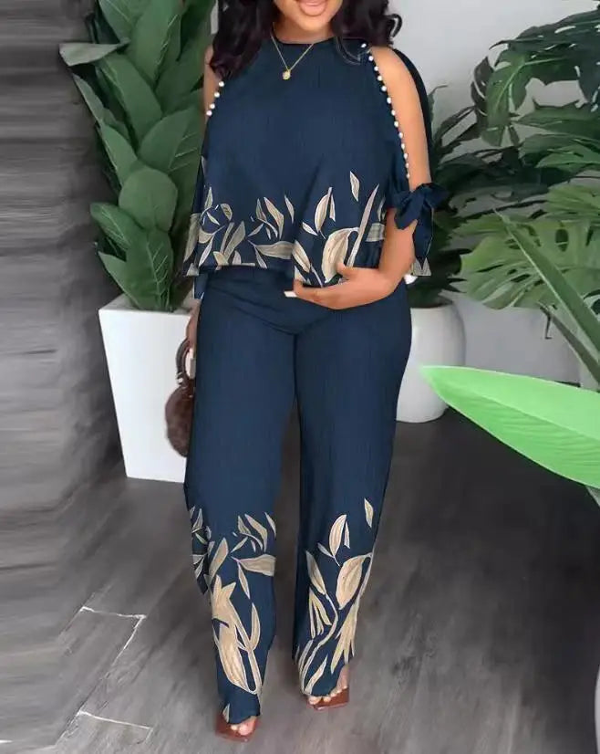 New Women Two Piece Set Plus Size Fashion Short Sleeve