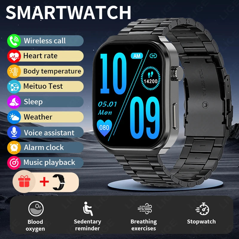 LIGE New Blood Lipid Uric Acid Analysis Health Smart Watch For Men Women Blood Pressure Blood Oxygen Clock Call Smart Watch 2026 NovaCart