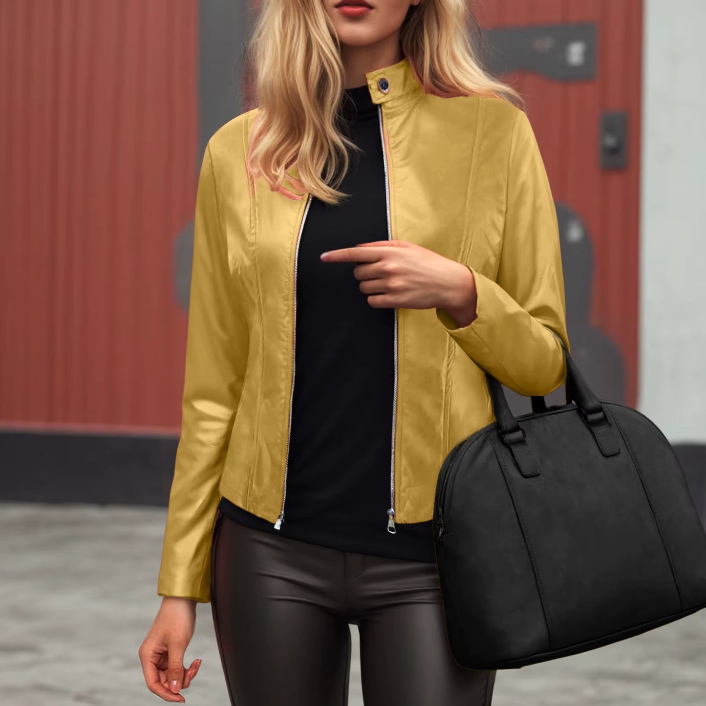 Women’s Slim Fit Faux Leather Moto Jacket FitiqueFit