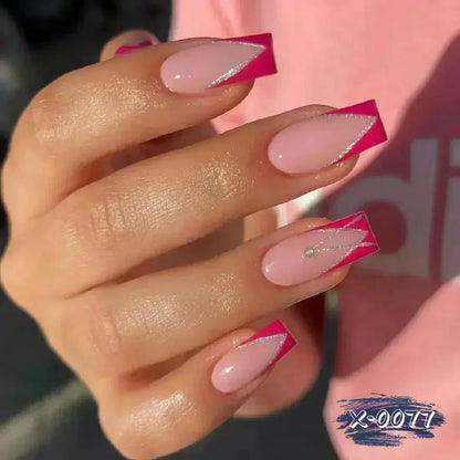 24Pcs Short Square Coffin False Nails Square Fake Nails with Glue French Glitter Wearable Acrylic Nails Set Press on Nail Tips NovaCart