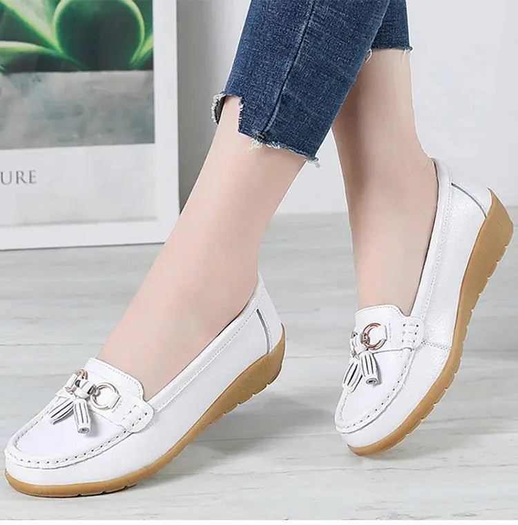 Women's Loafers White Shoes For Woman Genuine Leather Flats And Loafers Slip On Comfortable Woman Shoes Leather Women Moccasins NovaCart