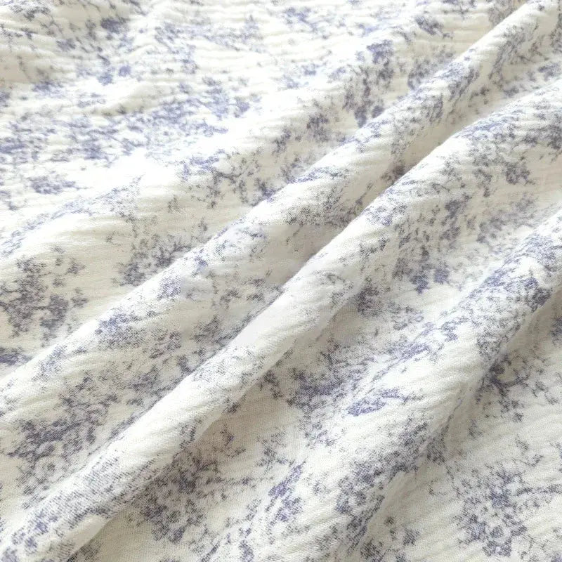 Pure Cotton Blue Floral Printing Double-layer Gauze Crepe Fabric For Home Clothes Pajamas Blankets Handmade DIY Fabric 0.5/1/2m NovaCart