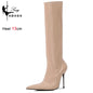 Knee-High Pointy Toe Women Boots 13cm Ultra Thin Steel High Heels Metal Heel Patent Leather Wide Calf Boots for Women Plus Size NovaCart