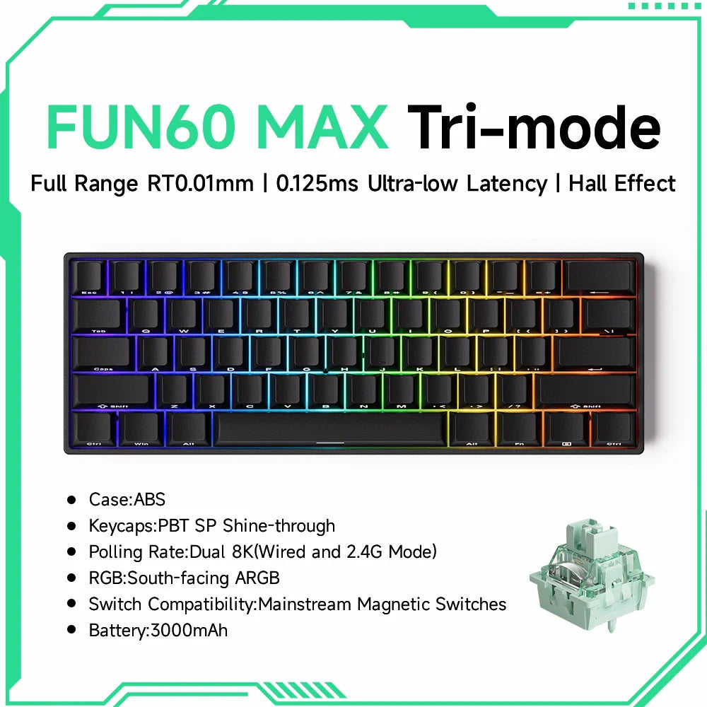 Akko MonsGeek FUN60 Mechanical Keyboard Magnetic Switch 60% Gaming Keyboards Rapid Trigger 0.01mm 8K ARGB HE/TMR Custom Keyboard Pi-Mart