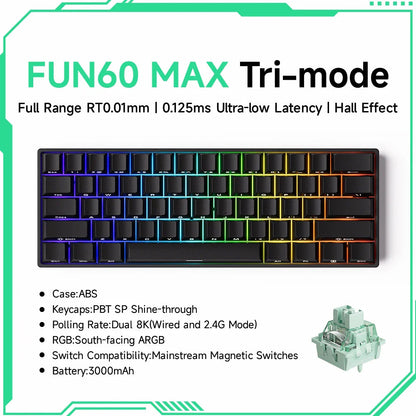 Akko MonsGeek FUN60 Mechanical Keyboard Magnetic Switch 60% Gaming Keyboards Rapid Trigger 0.01mm 8K ARGB HE/TMR Custom Keyboard Pi-Mart