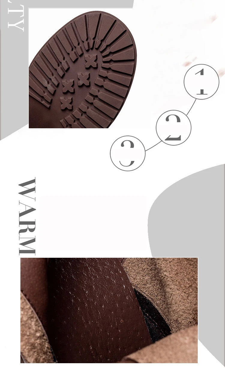 Birkuir Winter Plush Warm Boots Genuine Leather Women Snow Boots 6cm Thick Heel Shoes Handmade Side Zip Leisure Platform Boots NovaCart
