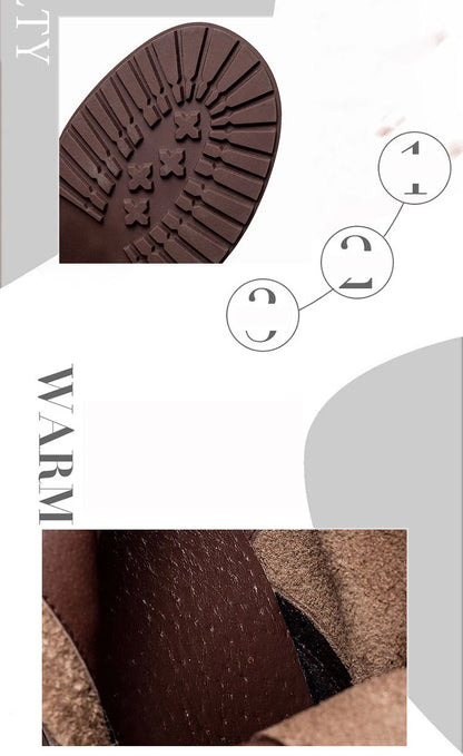 Birkuir Winter Plush Warm Boots Genuine Leather Women Snow Boots 6cm Thick Heel Shoes Handmade Side Zip Leisure Platform Boots NovaCart