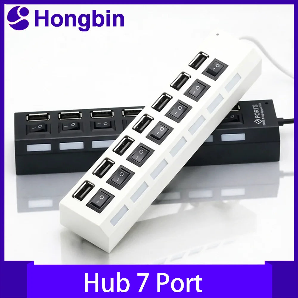 USB Hub 7 Port Multi USB Splitter Power Adapter Multiple Expander With On Off Switch For PC Laptop MacBook Accessories Pi-Mart