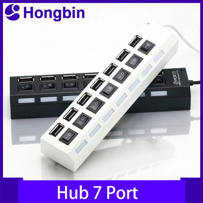 USB Hub 7 Port Multi USB Splitter Power Adapter Multiple Expander With On Off Switch For PC Laptop MacBook Accessories Pi-Mart