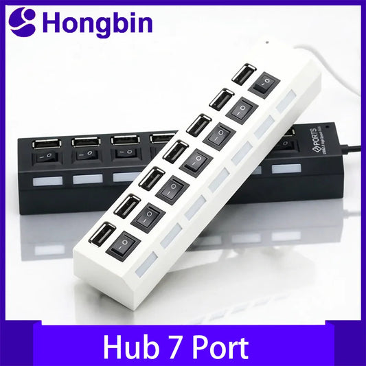 USB Hub 7 Port Multi USB Splitter Power Adapter Multiple Expander With On Off Switch For PC Laptop MacBook Accessories Pi-Mart