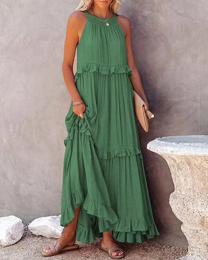 Elegant Apricot Ruffle Maxi Dress FitiqueFit