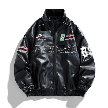 Men's Leather Jacket 2026 New Fall Standing Collar Motorcycle Coat PU Leather Jacket Trendy American Casual Outfit Coat NovaCart