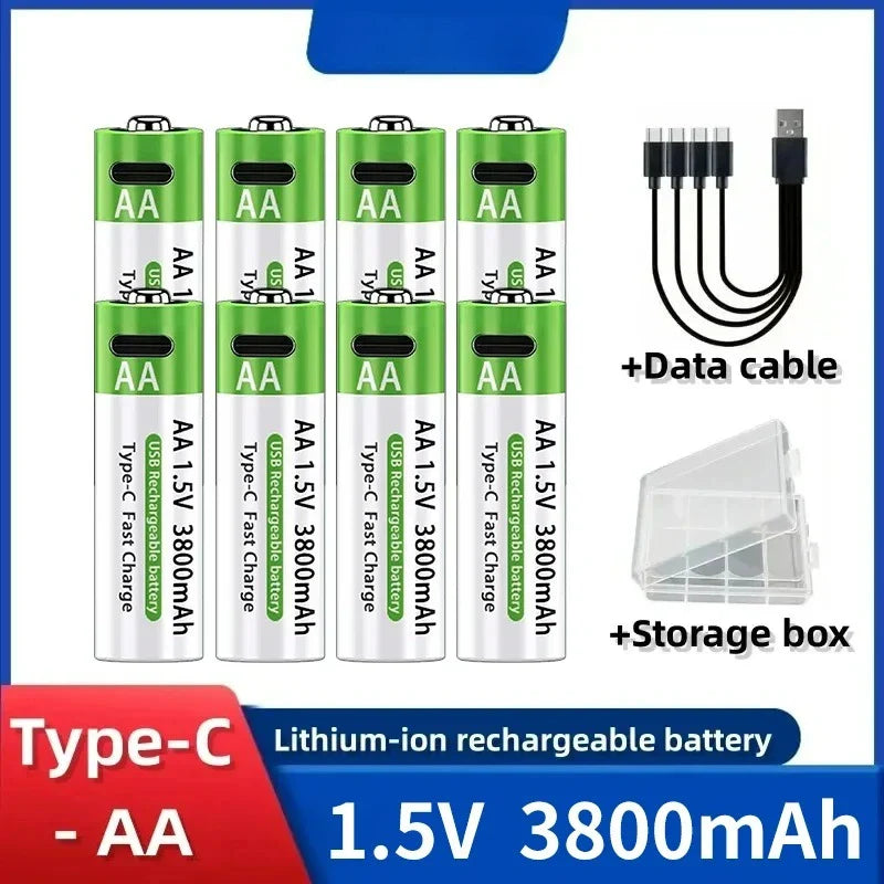 2025NEW Lithium-Ion Battery Type-C Rechargeable High-Capacity Battery AA&AAA Battery For remote control, mouse, electric toys Pi-Mart