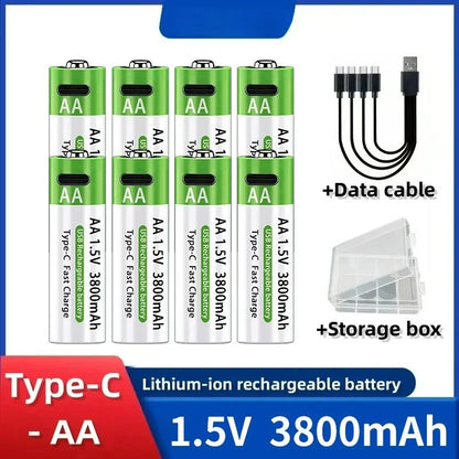 2025NEW Lithium-Ion Battery Type-C Rechargeable High-Capacity Battery AA&AAA Battery For remote control, mouse, electric toys Pi-Mart