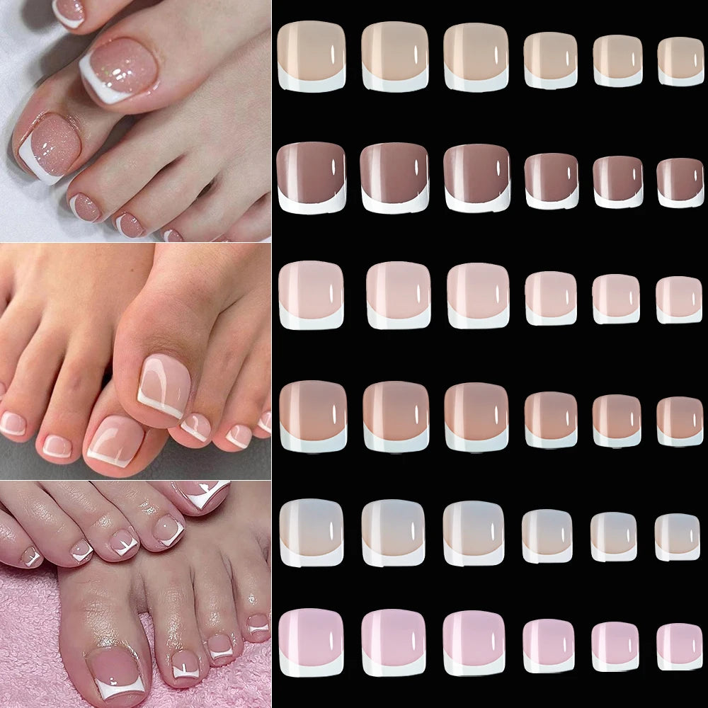 120pcs/Box French Tip Press-On Toenails Pink Color System Square Shape Foot Nails Short Length Glossy Finish False Toe Nails Set NovaCart