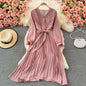Slim Dress Elegant A Line V Neck Puff Sleeve Chiffon Pullover Mid-Calf Dresses