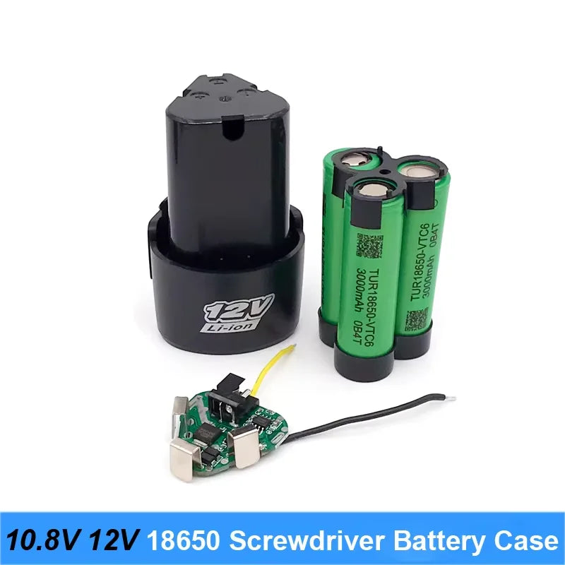 10.8V 12V Screwdriver Drill Battery Case Box with 18650 Hoder Brackets 3S 30A BMS Board for Shura Shrika Replace Use Pi-Mart