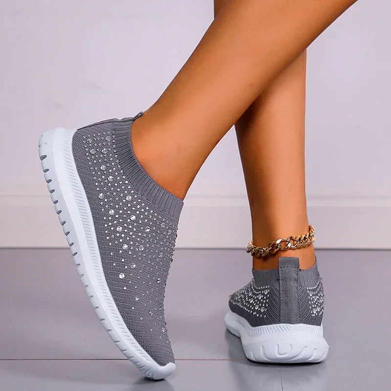 2024 New Crystal Breathable Mesh Sneaker Shoes for Women Comfortable Soft Bottom Flats Plus Size 43 Non Slip Casual Shoes Woman NovaCart