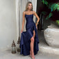 elegant satin long skirt personality suspender ruffle high slit dress club clothing