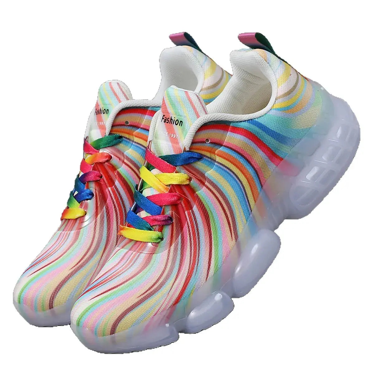 Women's Rainbow Stripe Casual Sports Shoes Summer Mesh Fashion Flat Beach and Leisure Holiday Lace-up Running Shoes for Ladies NovaCart