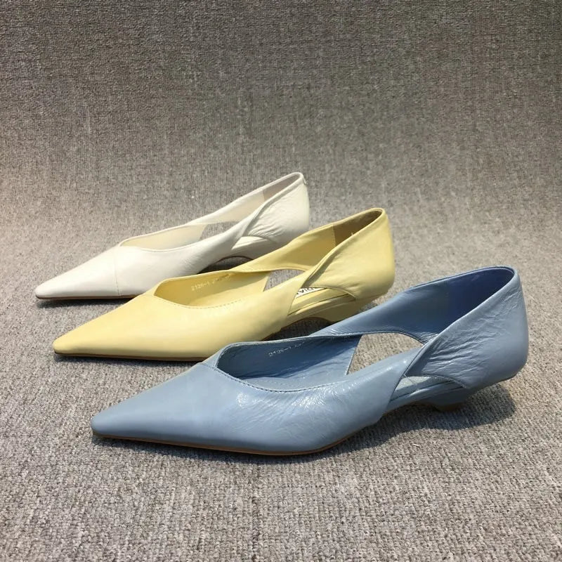 Shoes for Woman 2024 Comfortable Women's Summer Footwear Moccasins Blue Low Heel Elegant Pointed Toe High Quality Popular Young NovaCart