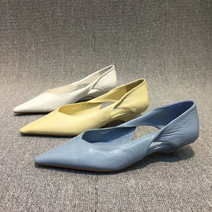 Shoes for Woman 2024 Comfortable Women's Summer Footwear Moccasins Blue Low Heel Elegant Pointed Toe High Quality Popular Young NovaCart