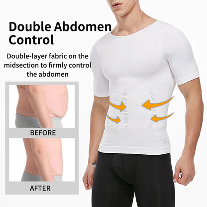 Men's Short Sleeve Compression T-Shirt V-neck Shapewear Tummy Control Flat Belly Tank Top Fitness Workout Slimming Body Shaper NovaCart