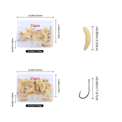 Bionic Rubber Maggot Fishing Bait Set Hooks Luminous Grub Lures Bass Trout Crappie Bluegill Ideal Freshwater Lake River Fishing Pi-Mart