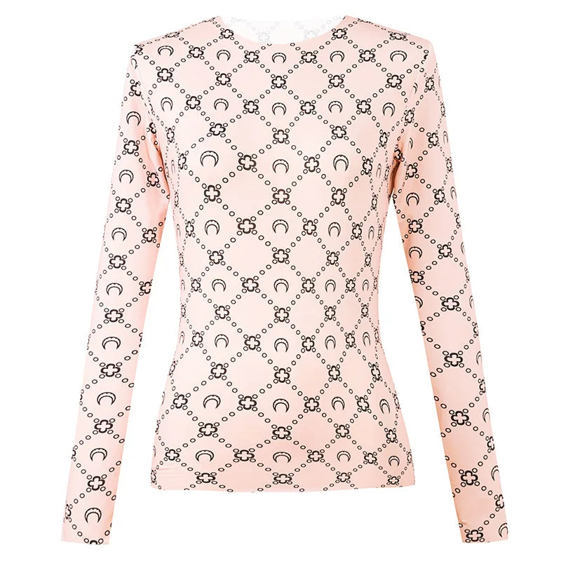 Woman Clothes Korean Moon Print Long Sleeve T-Shirt Fashion Casual Layered Sun Protection Top Ice Silk Basic Tee Spring Autumn NovaCart