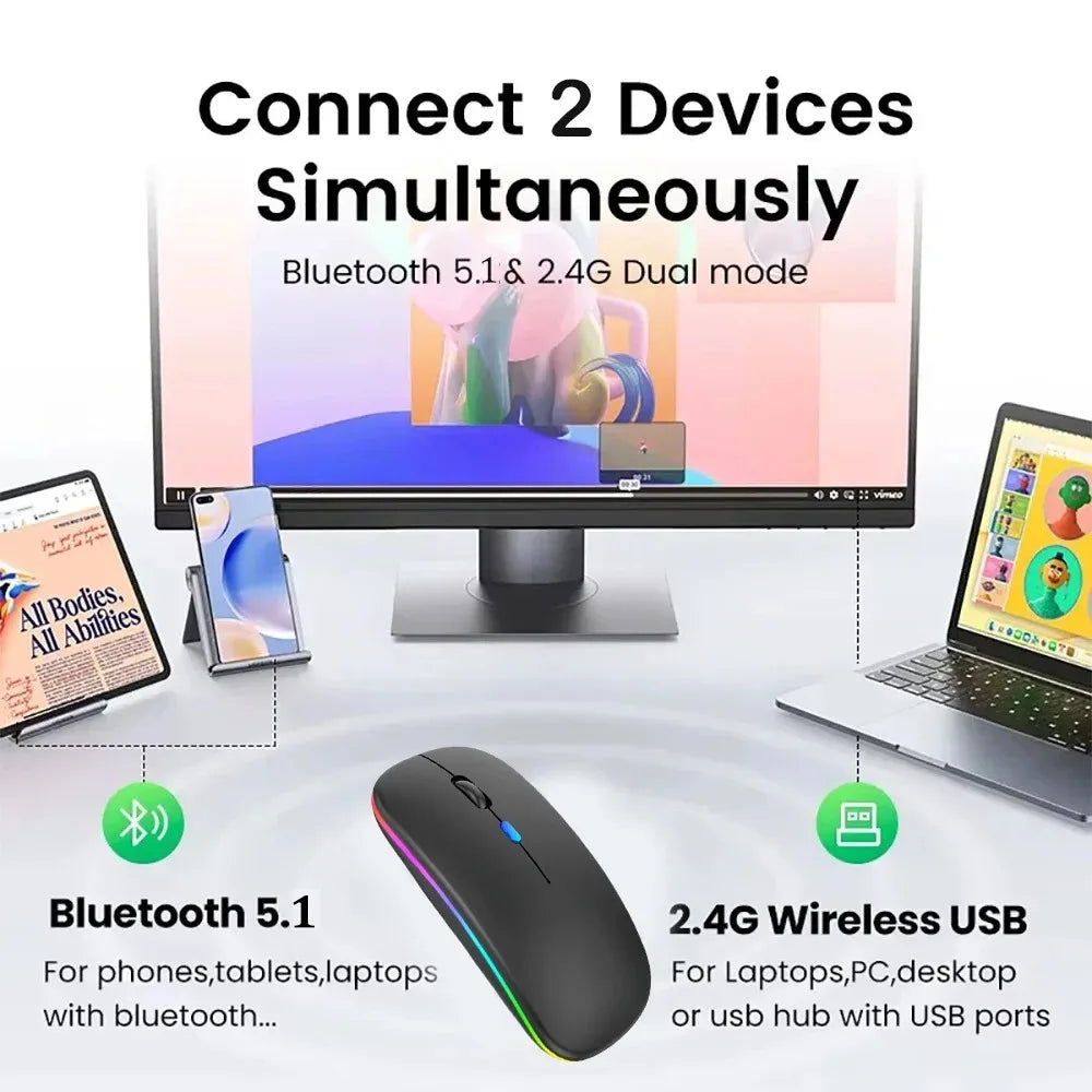 Dual Mode 2.4G Wireless Mouse Bluetooth Mouse RGB Backlit Gaming Mouse Rechargeable Mouse Ergonomic Mice for PC Laptop Tablet Pi-Mart