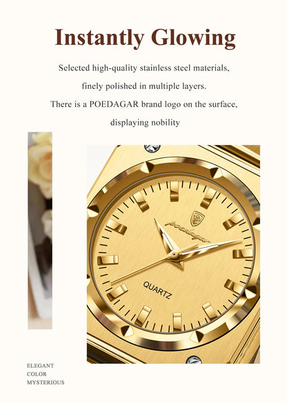 POEDAGAR Luxury Elegant Square Ladies Watch Waterproof Luminous Watch for Woman Stainless Steel Quartz Women's Watches Reloj+box NovaCart