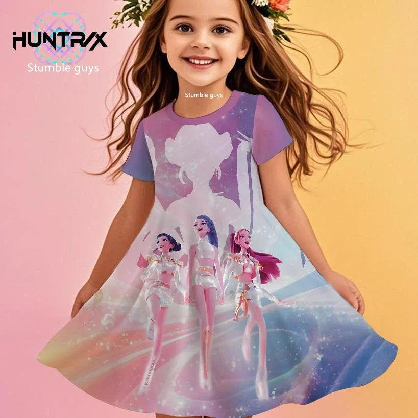 Girls Kpop Cartoon Demon Hunters Dress Summer Kids Anime Princess Beach Outfit Casual Sleepwear NovaCart